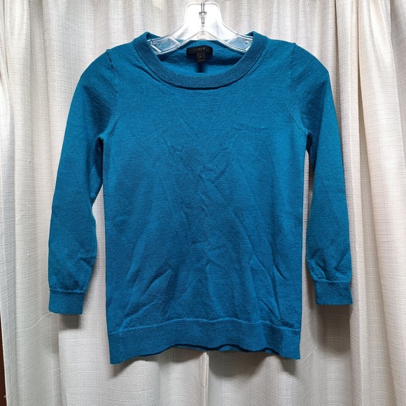 J. Crew Women's Size XS Tippi Blue Merino Wool Crew Neck Sweater Style E1277 - Picture 1 of 7